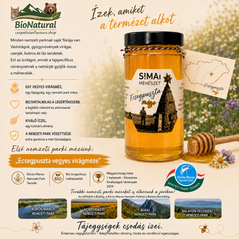 Ecsegpuszta (KMNP) méze - Bio vegyes virágméz 560g