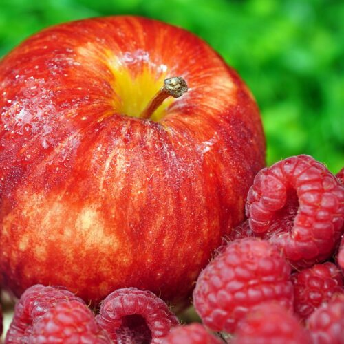 apple, raspberries, fruit, healthy, food, nature