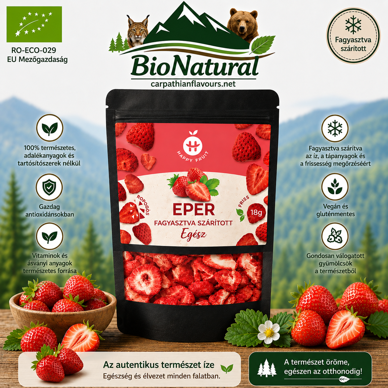 Snack/Nassoláshoz - Bio liofilizált eper 18g